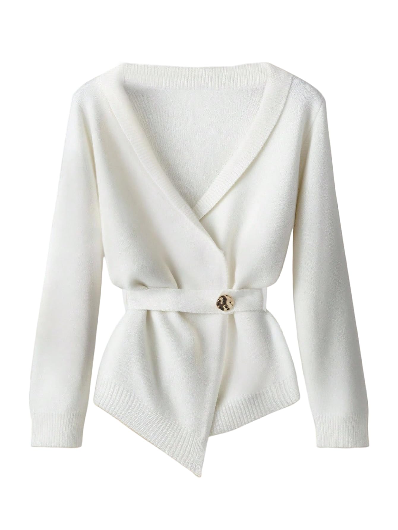 Verdusa Womens Old Money Belted Cardigan Long Sleeve Wrap V Neck Asymmetrical Sweaters