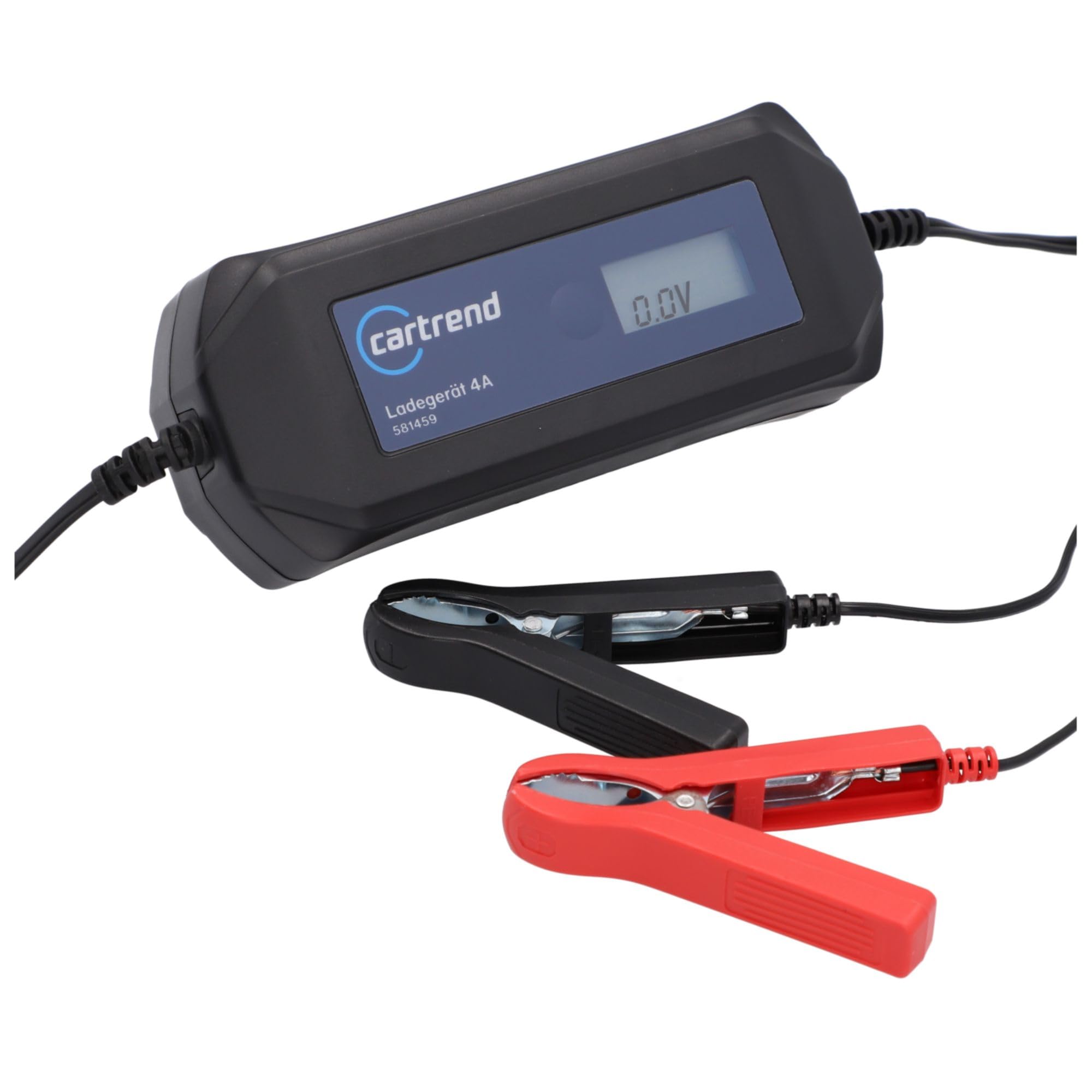 cartrend Mikroprozessor Batterieladegerät DP 4.1, 4A, automatische Diagnose- und Ladefunktion, Autostart nach Netzausfall, LCD-Anzeige, schutzisolierte Polklemmen, für Auto, Motorrad, Boote, Traktoren