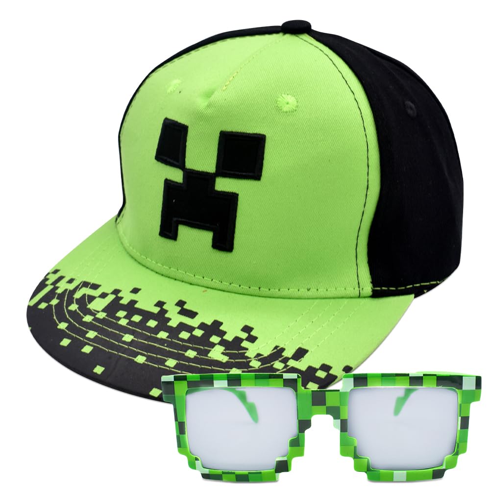 Minecraft Gorra de Béisbol para Niños, 2PCS Conjunto con Gafas de Sol, Bordada Transpirable Ajustable