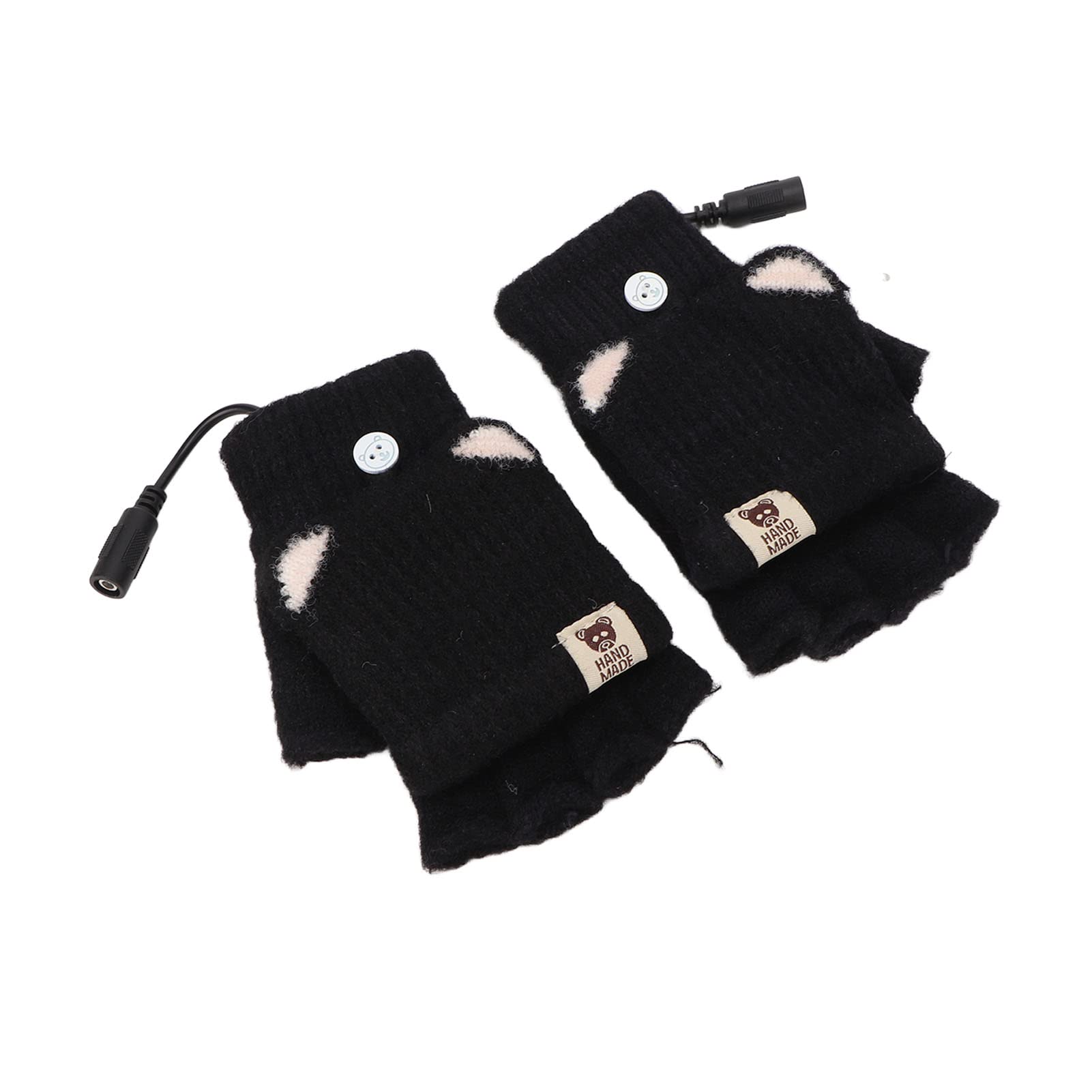 USB Heated Gloves, EVTSCAN USB Heated Gloves Mitten Men Women Winter Knitted Fingerless Hand Warmer Heating Gloves for Office Work(Black)