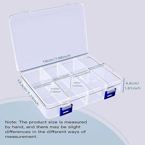 Miniatura 5 de 2 cajas de almacenamiento de plástico transparente de 8 rejillas con divisores ajustables, apilables, 8 compartimentos, caja organizadora pequeña