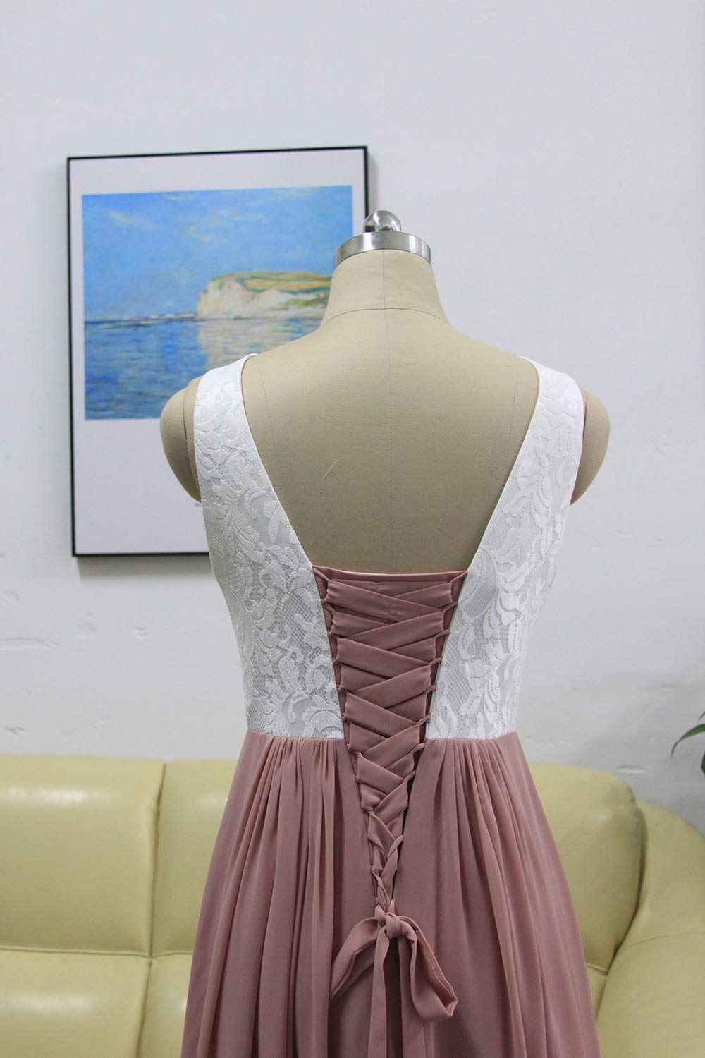 vestido de dama de honor de encaje largo
