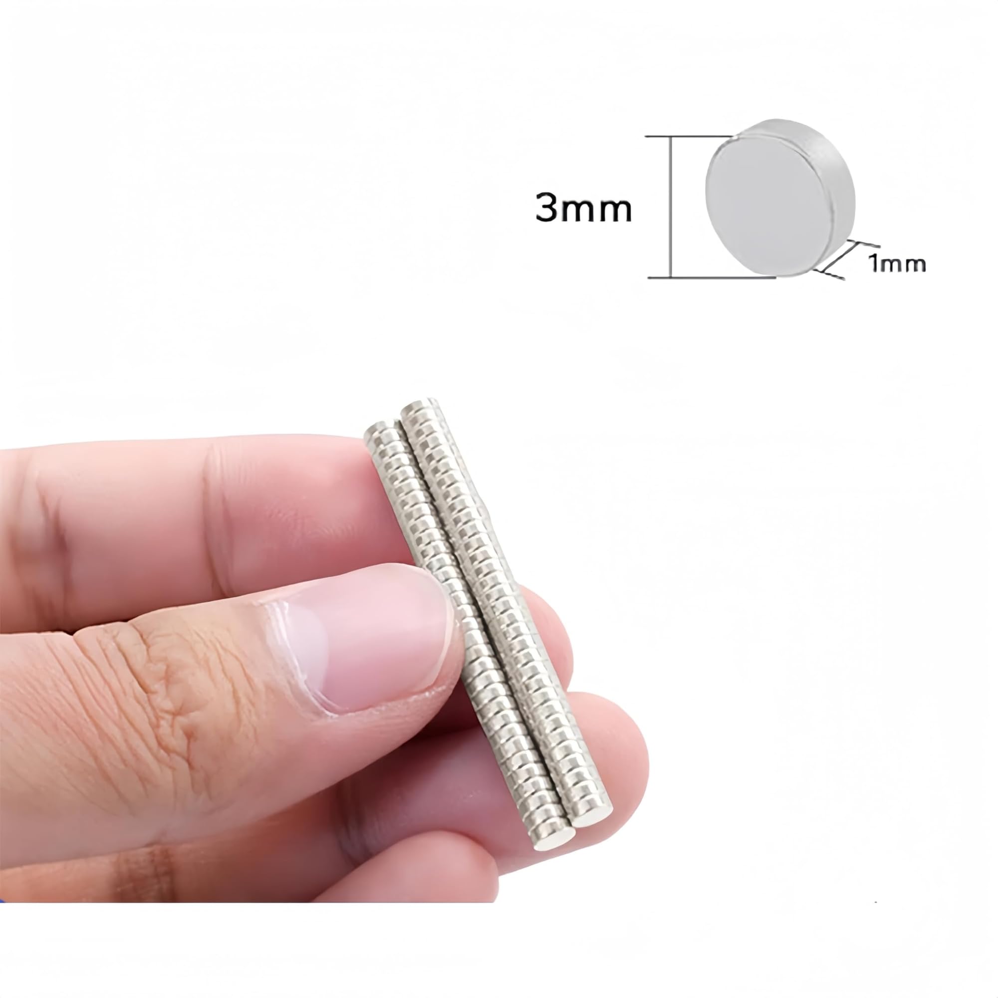 Pequeños Imanes de Neodimio - 100 Unidades, 3 x 1 mm, Mini Imanes Fuertes Redondos para Pizarra Magnética, Nevera y Oficina