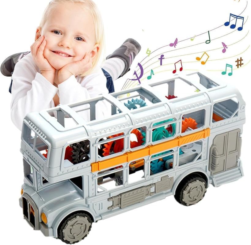KRIREEN Retro Double Decker Model Toy with Music Light and Sound and Artificial Wheel Universal Electric Musical School Birthday Gift Little Kids for Boys Girls - Multicolor, (Pack of 1) (Retro Bus) 1
