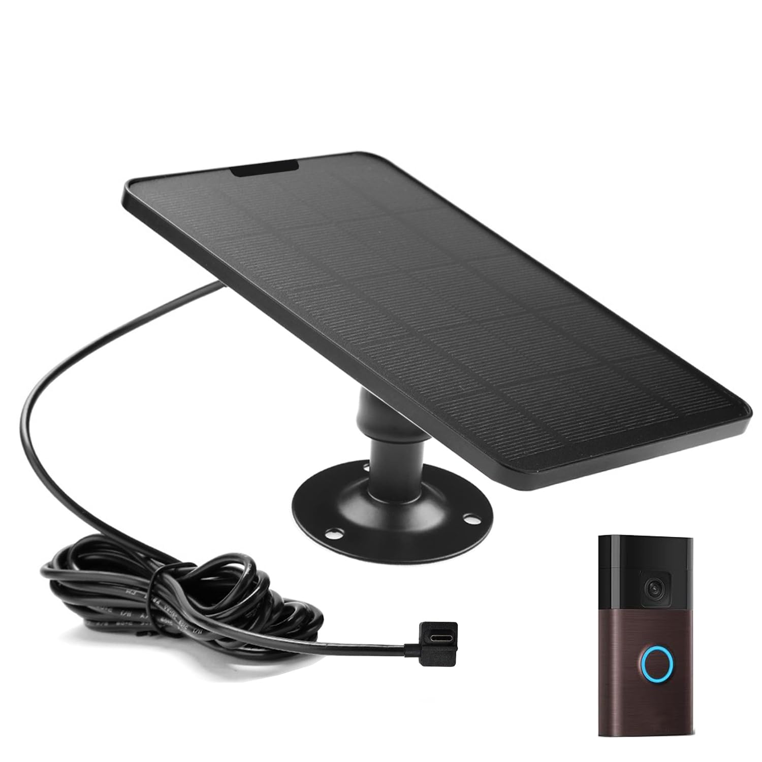 Cargador solar de 5 W para timbre de batería versión 2024 con puerto de conexión tipo USB-C