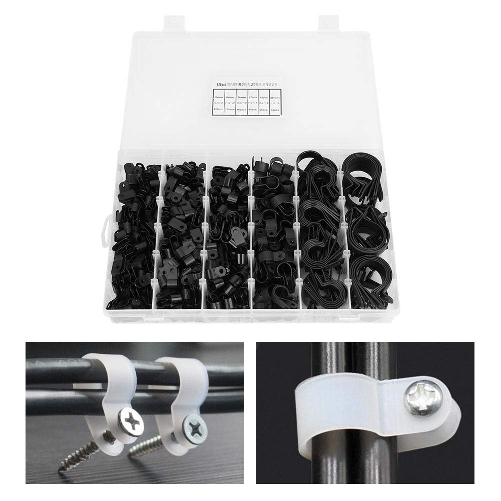 Generic Nylon Cable Clamp Durable Set for Wire Organization 5/6/9/12/19/30mm for Electricalelectronicmedicalautomotive Black 625Pcs