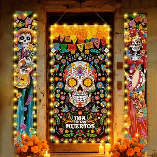 VitalCozy 3 Pcs Dia De Los Muertos Decorations Day of the Dead Door Cover by VitalCozy - Used condition - US$15.33