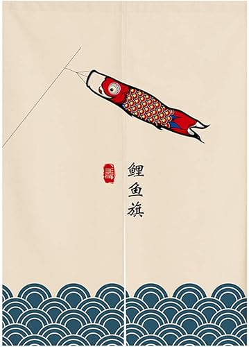 Cortina japonesa Noren para puerta, tapiz Maneki Neko Lucky Cat para puerta, divisor de habitación con ondas Ukiyoe, decoración del hogar, 33 x 35