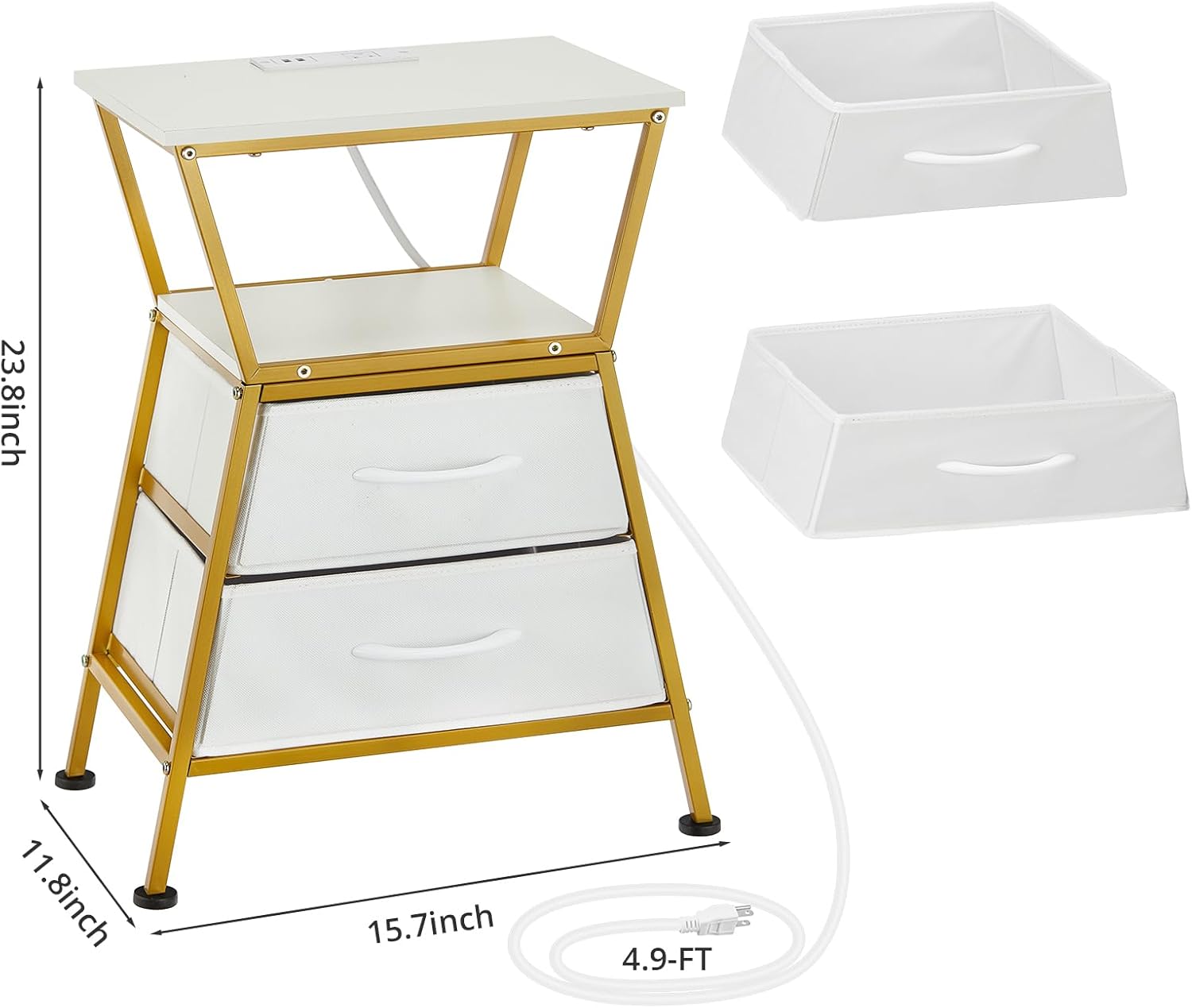 Nightstand with Charging Station, Side Tables for Bedroom with Built-in USB Side Table with 2 USB Ports and Outlets Nightstand with Cloth Drawer End Tables Living Room Sofa Couch