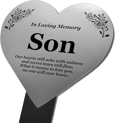 Son Heart Memorial Memembrance - Placa acrílica metálica plateadadorada, impermeable, para exteriores, marcador de tumba, homenaje, marcador de