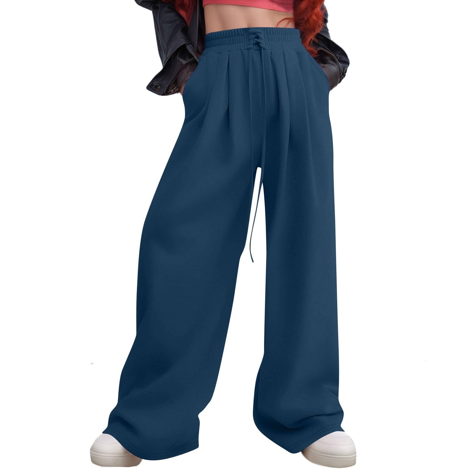 Women Wide Leg Fleece Lined Sweatpants Baggy Straight Leg Lounge Pants Fall  Outfits Athletic Joggers with Pockets