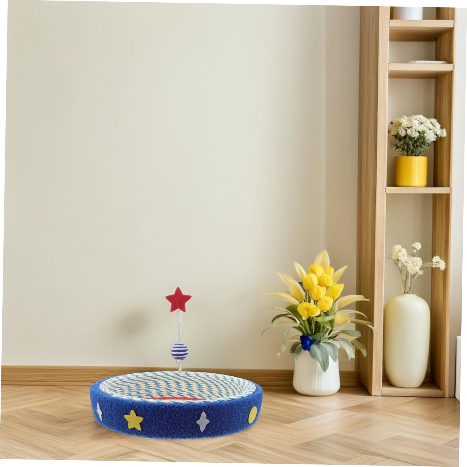TOYANDONA Griffoir Rond pour Chat avec Coussin Et Gamelle Design Étoilé pour Intérieur Et Compact pour Protéger Meubles Et Satisfaire Instinct