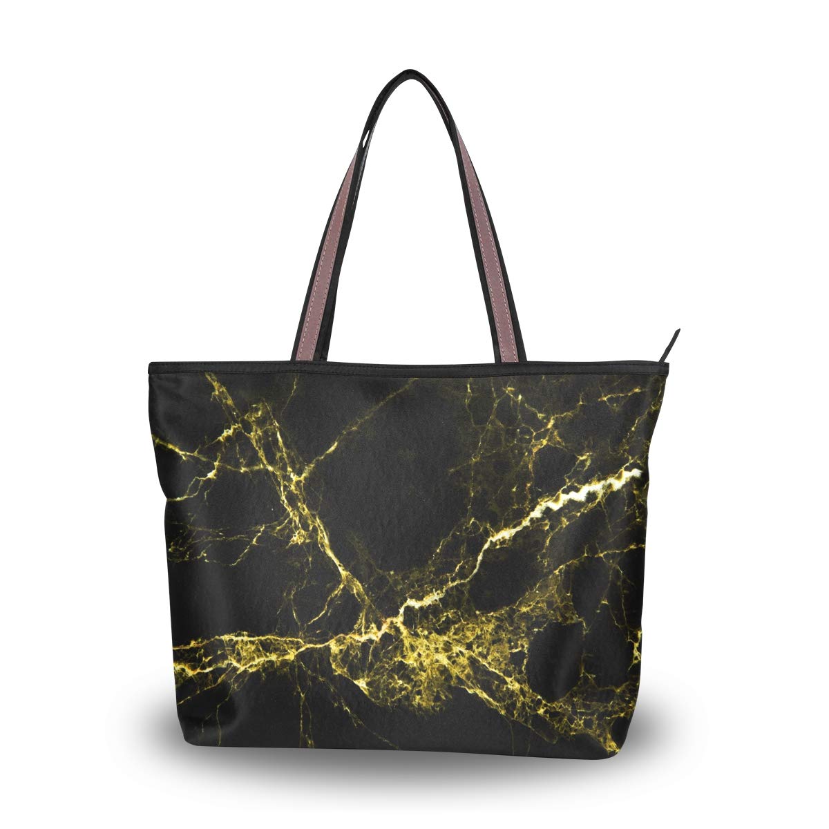 Women's Handbags Abstract Ink Marble Stone Texture Black Gold Polyester Fabric Shoulder Bag