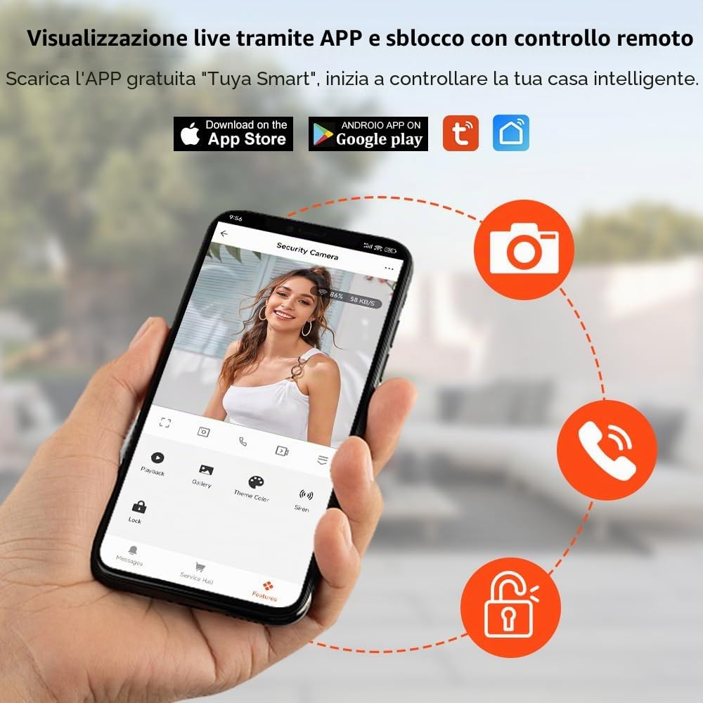 Sistema di Videocitofono Wi-Fi 1080P HD Telecamera con 2 Monitor, Videocamera con Schermo IPS da 7 Pollici per la Casa, Visione Notturna a IR, Registrazione, Sblocco APP Tuya