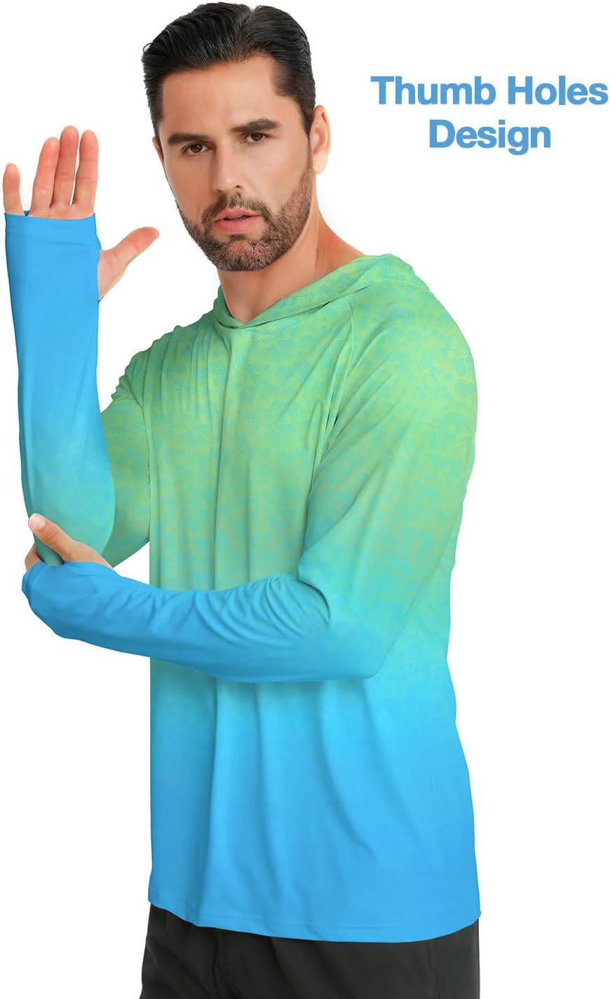 iCKER Mens UPF50+ Long Sleeve Shirts Hoodie Rash‑Guard UV Protection image 4