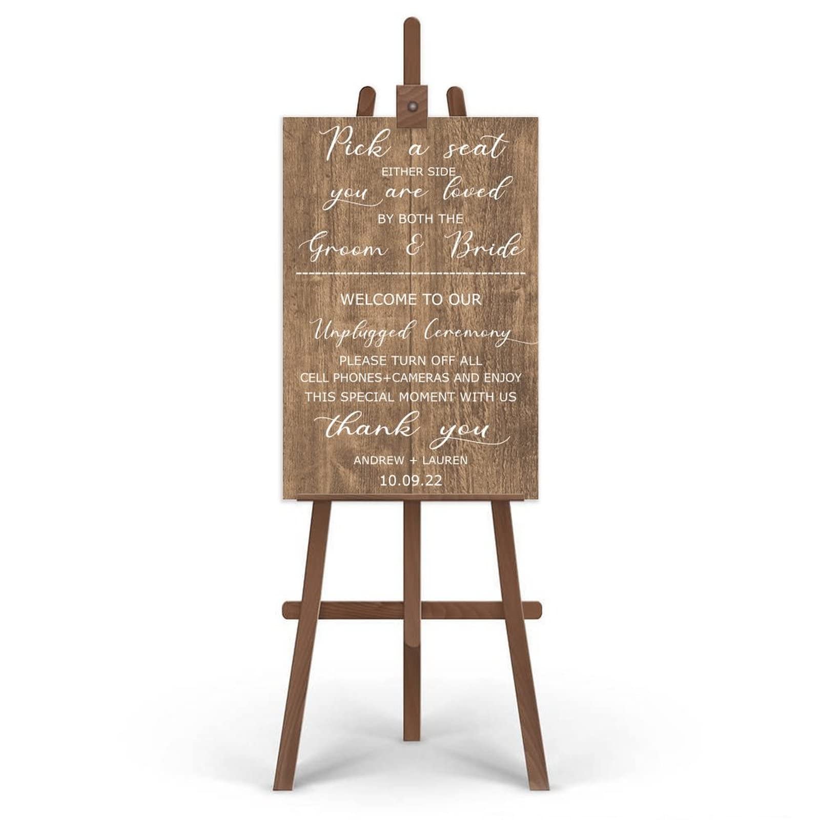 "Pick A Seat"-Schild, Zeremonie-Schild, unplugged Hochzeitsschild, vertikales Hochzeitsschild aus Holz, rustikale Hochzeitsdekoration, Zeremoniedekoration, 76,2 x 50,8 cm