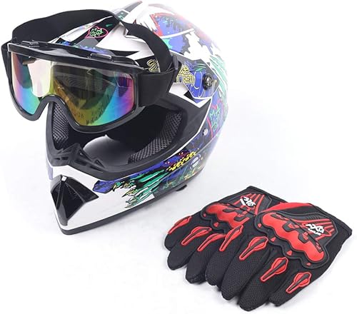 Miniatura 3 de Guantes para niños, lentes para motociclista y casco para manejar fuera de pista, para niños, para motocross, aprobados por el DOT, para carreras, L