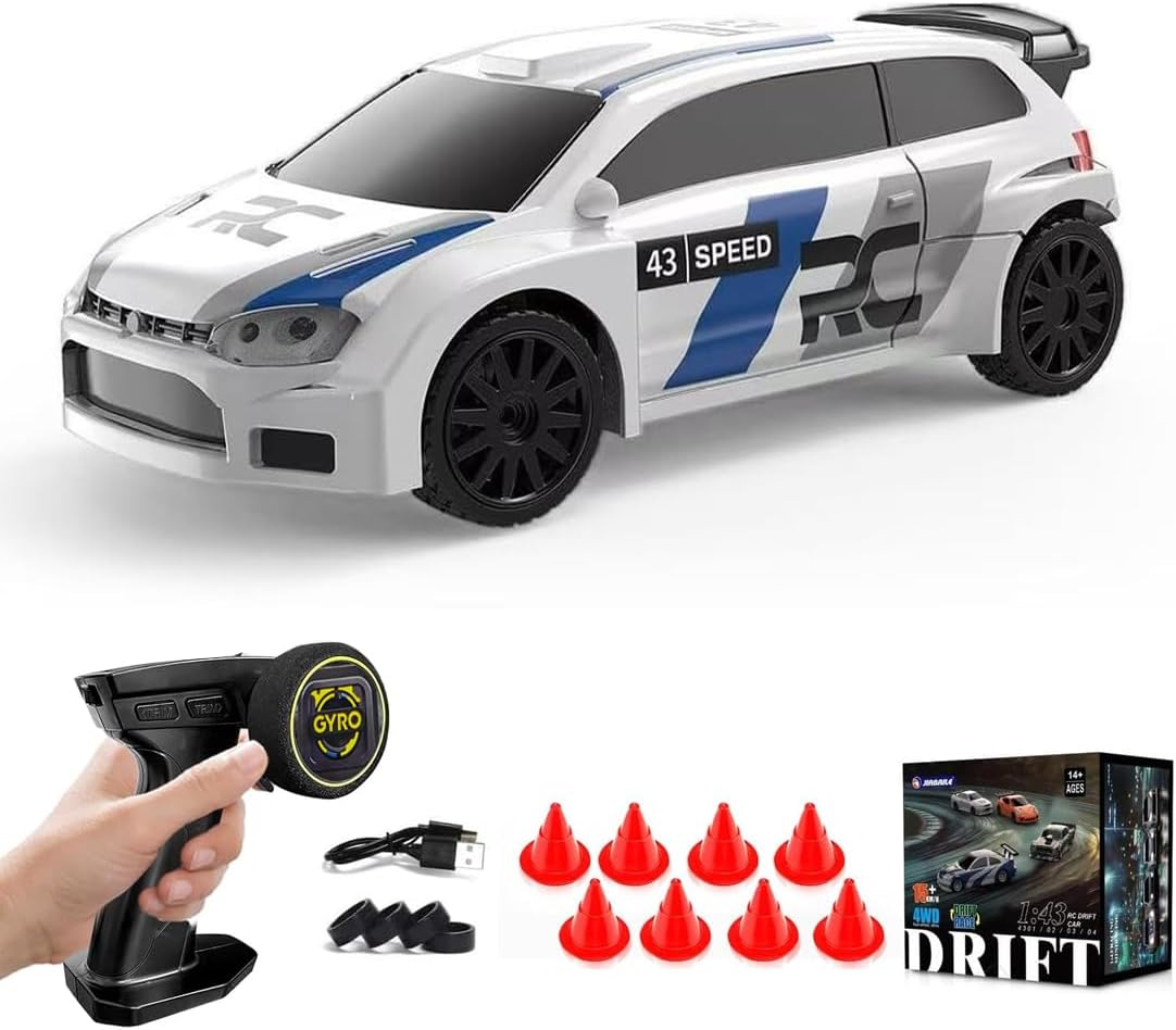 1/43 Scale Mini Drift Cars, Electric Full Proportional 2.4G Remote Control Racing Drift Car Model with Lights Kit, 15KM/H High Speed Vehicle Gift for Adults