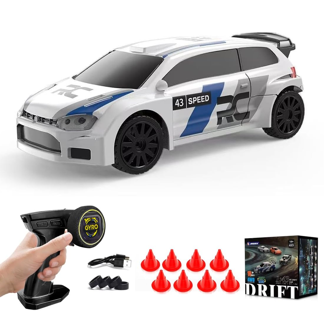 1/43 Scale Mini Drift Cars, Electric Full Proportional 2.4G Remote Control Racing Drift Car Model with Lights Kit, 15KM/H High Speed Vehicle Gift for Adults