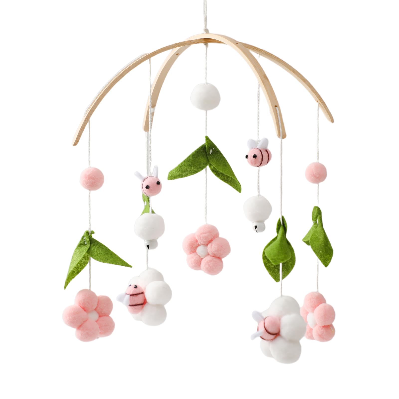 let's make Baby Mobile for Baby Cot - Pink Bees Wooden Wind Chime - Changing Table & Baby Room Decoration, Newborn Gift Girls (Pink Bee) โ image 1