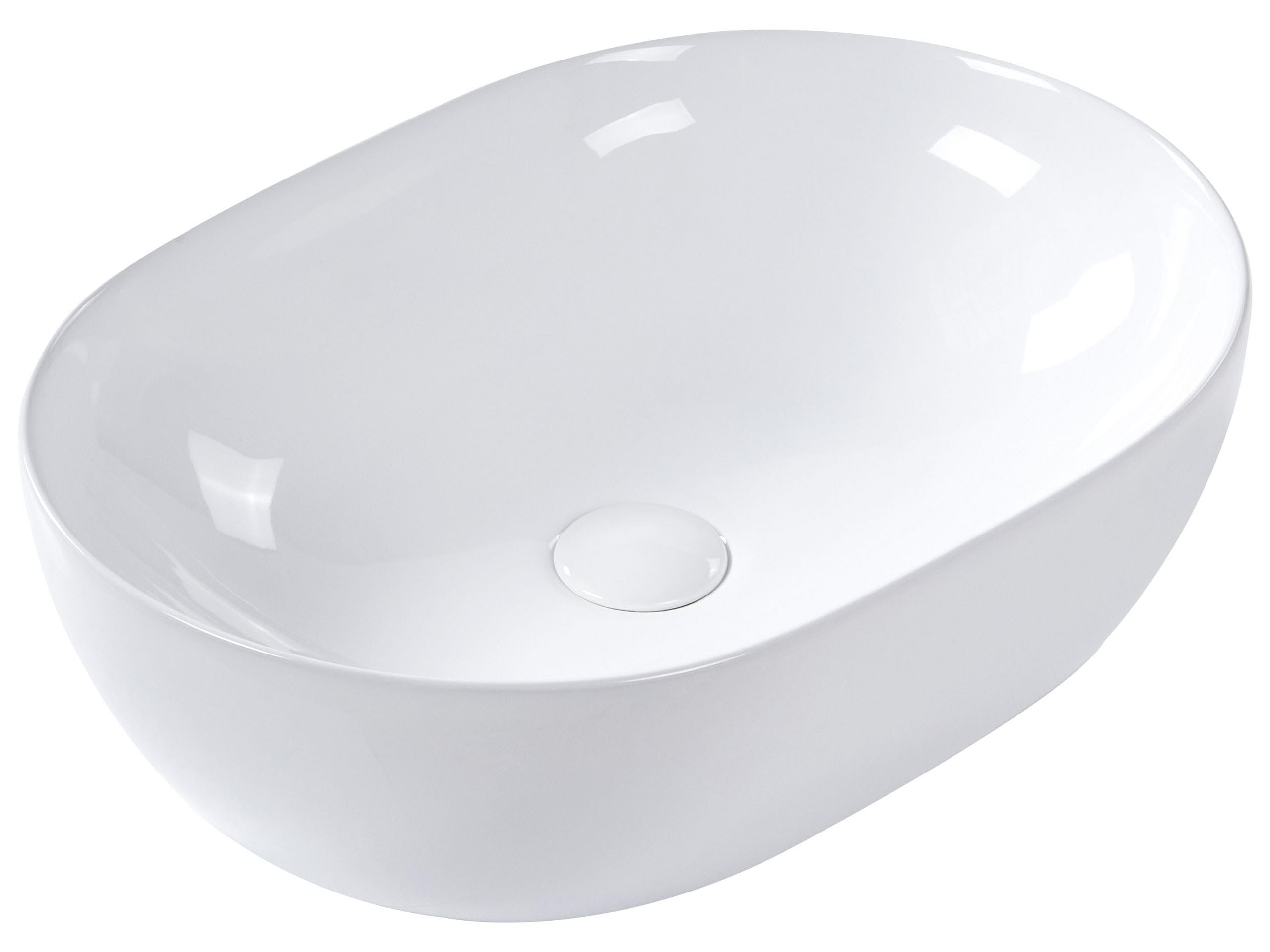 Lavabo sobre encimera baño clásico cerámica blanco acabado brillante ovalado 48 x 34 cm Omoa