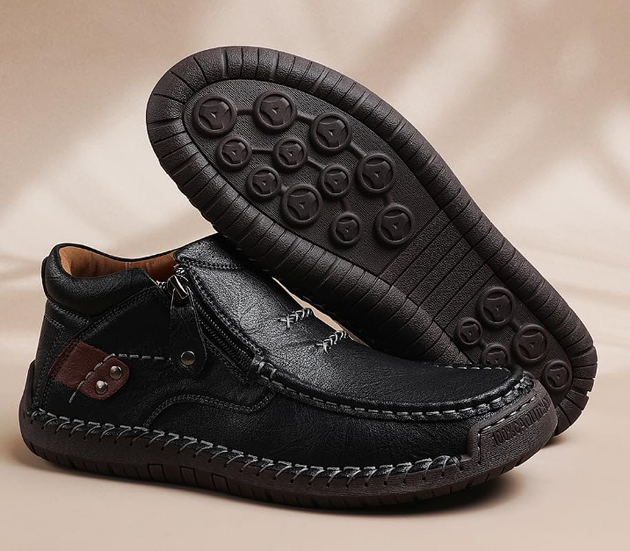 Mens Casual Leather Shoes Comfortable Soft Lightweight Breathable Handmade Slip On Lace-Up Walking Driving Shoes 5