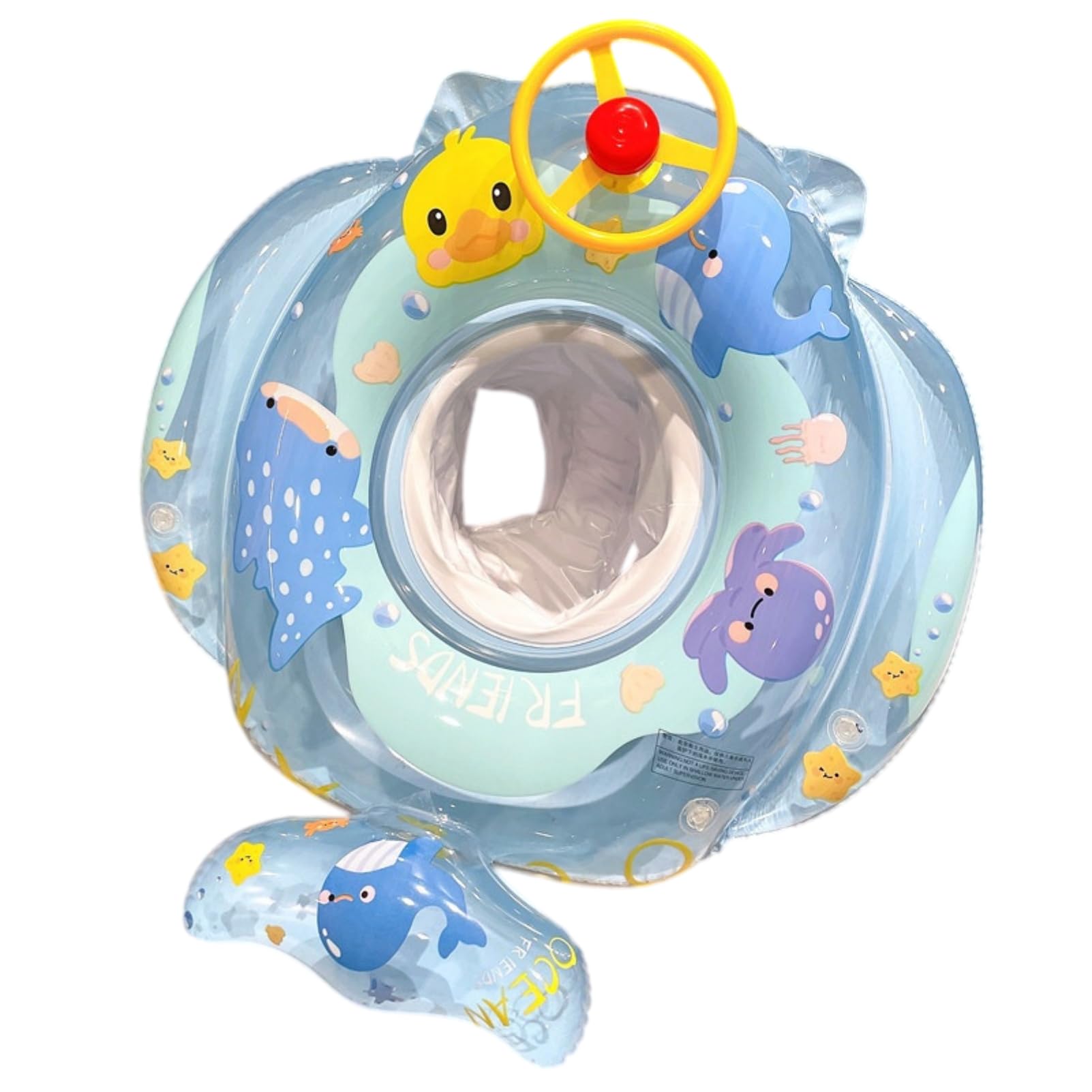 Baby Pool Float, Cute Cartoon Kids Floating Rings with UV Sunshade Canopy, Boys and Girls PVC Comfortable Adjustable Float Trainer for Babies and Kids, with Handles