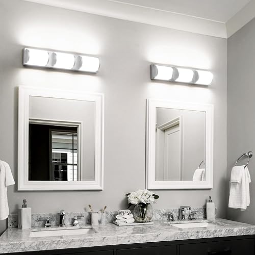 Miniatura 4 de Sytmhoe Lámpara de tocador de baño de níquel cepillado, moderna lámpara LED de 24 pulgadas para espejo, 24 W 6000 K, apliques de pared blanca cálida