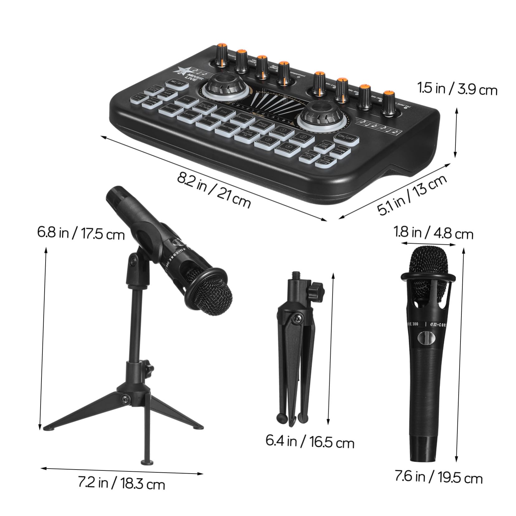 Yardwe Live Soundkarte mit Audiomixer und Stimmverzerrer Professionelles Podcast Mikrofon Bundle Metall und Kunststoff für Live Streaming und Musikaufnahme