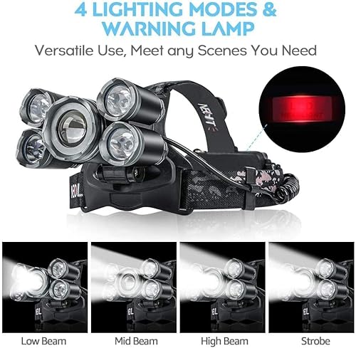 Led Headlamps, Super Bright 5 Led High Lumen Rechargeable Zoomable Waterproof Head Torch Headlight For Outdoor Hiking Camping Hunting Fishing Cycling Running Walking #TOP1