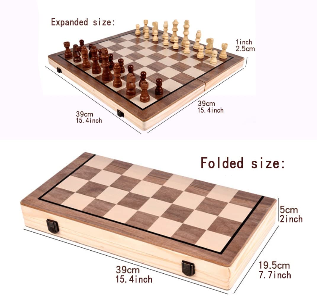 Set Scacchi Magnetic Folding Chess Set, 15.4 "x .4" portatile di viaggio legno scacchi Board Game , Crafted Pieces bagagli con 1 flanella Borse, Perfetto bambini principianti e adulti Scacchiera Gioco