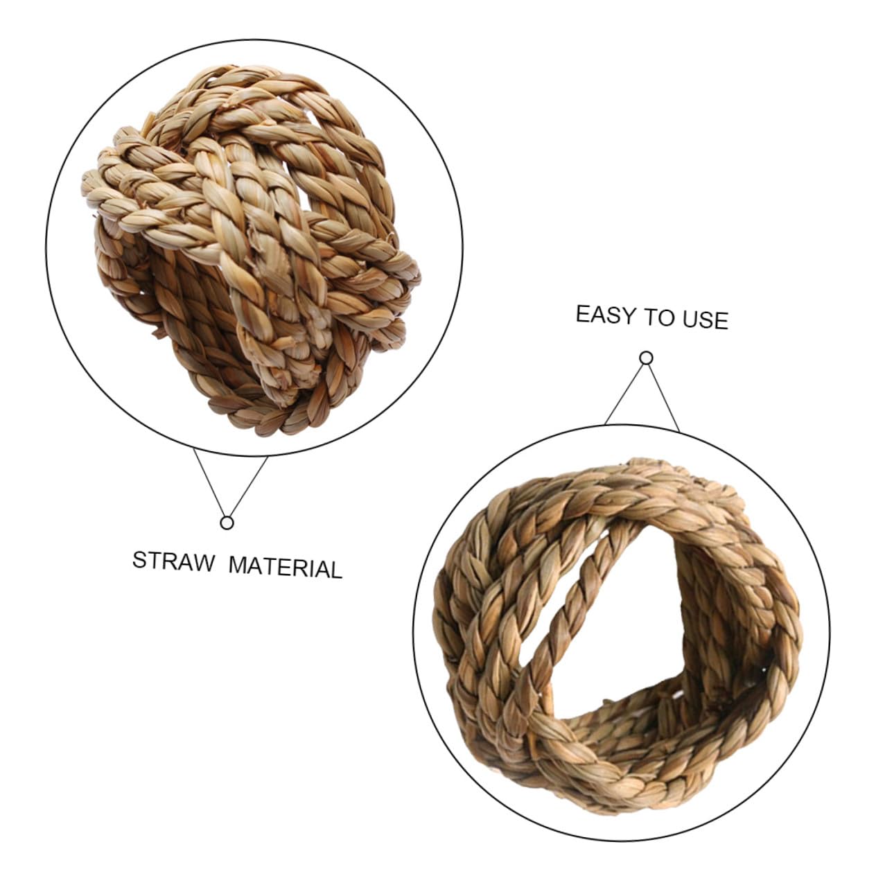 Ronds de Serviette Tressés en Paille, Lot de 6 pour Table Élégante