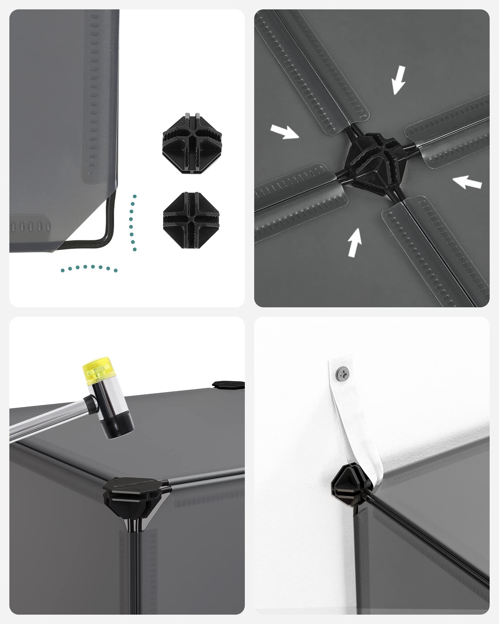 Regał na buty z 16 kostkami i systemem regałów DIY, tworzywo PP, do sypialni i biura, do szafy, szary, 31 x 123 x 123 cm, LPC442G01