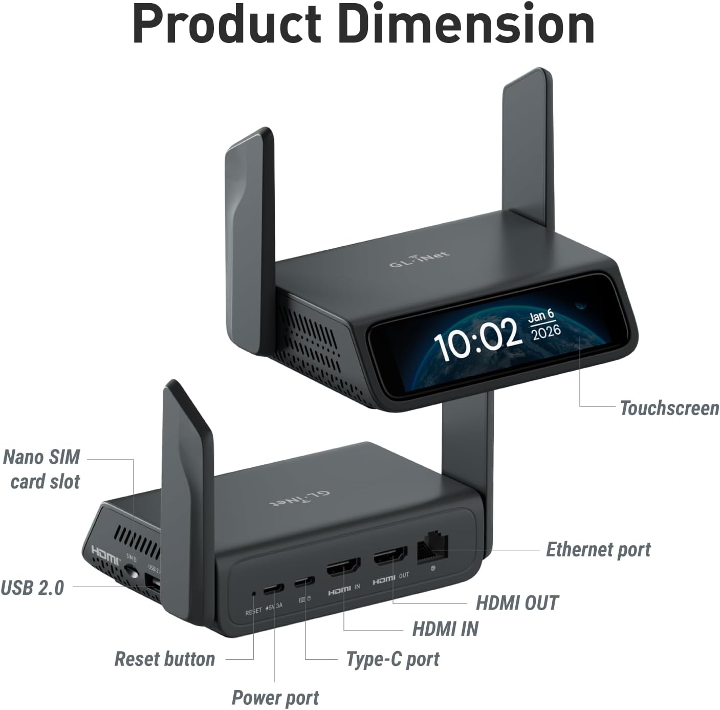 GL.iNet Comet 5G (GL-RM10RC) Remote 5G KVM with Failover, 4K@30FPS HDMI Passthrough, Wi-Fi 6 & Ethernet, 3.69" Touchscreen, 64GB eMMC, Tailscale Remote Access for Disaster Recovery, IT Professional