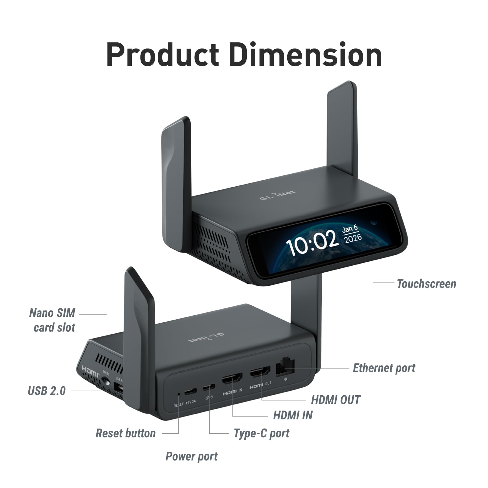GL.iNet Comet 5G Redcap GL-RM10RC Remote KVM 4K HDMI Touchscreen Wi-Fi 6 | 5G RedCap Multi-WAN Failover Remote-KVM, 3,69-Zoll-Touchscreen, 64GB eMMC-OS-Speicher, H.264 4K mit geringer Latenz