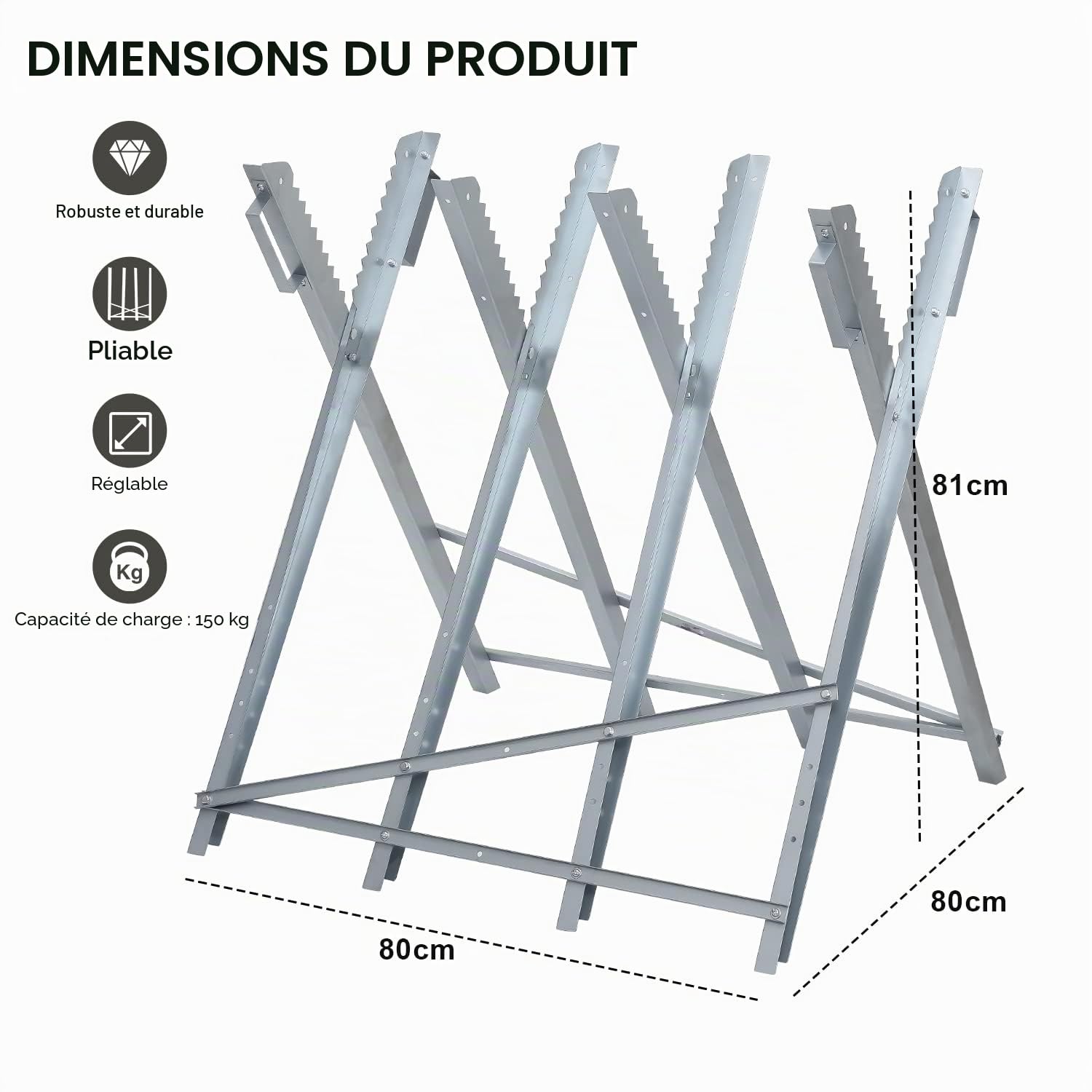 Chevalet de sciage avec support de tronçonneuse, protection de chaîne, tige de mesure, support de scie, pliable jusqu'à 150 kg, construction stable, convient pour les scieries, les ateliers
