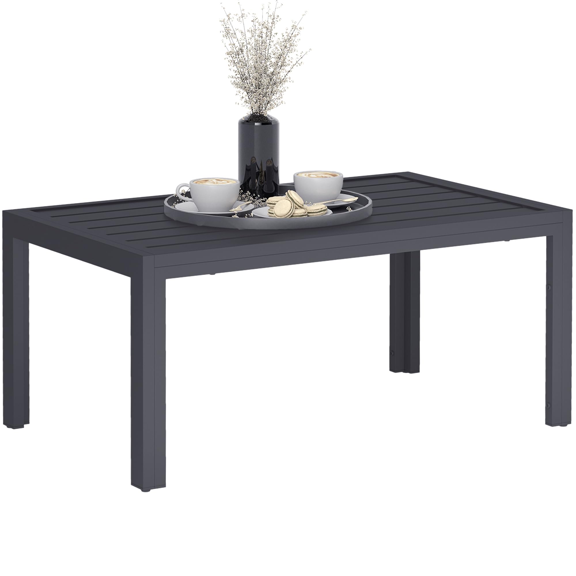 Outsunny Table Basse de Jardin Table d'appoint de Patio rectangulaire avec Cadre en Acier et Plateau à Lattes, pour extérieur, terrasse, Balcon, 101,5 x 61 x 46 cm, Gris