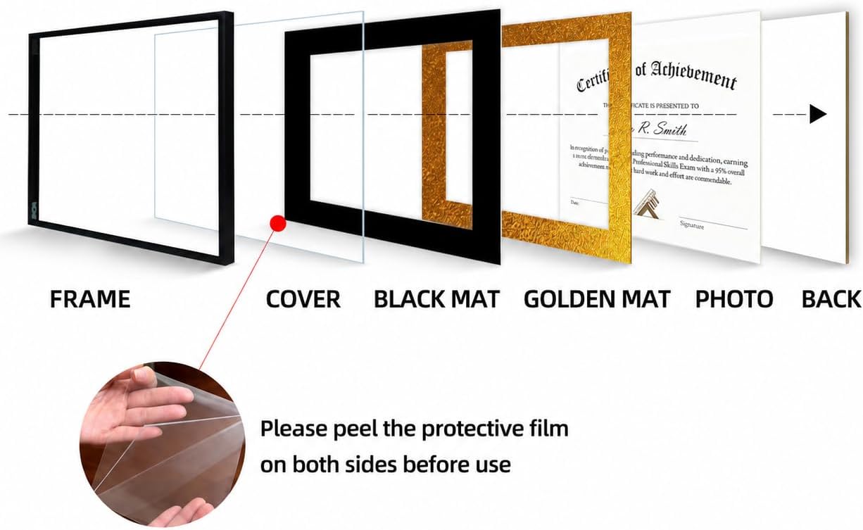 Black Aluminum 11x14 Document Frame with Mat, 11x14 Picture Frame with Mat for 8.5x11 Certificates & Photos, Wall Mount Display