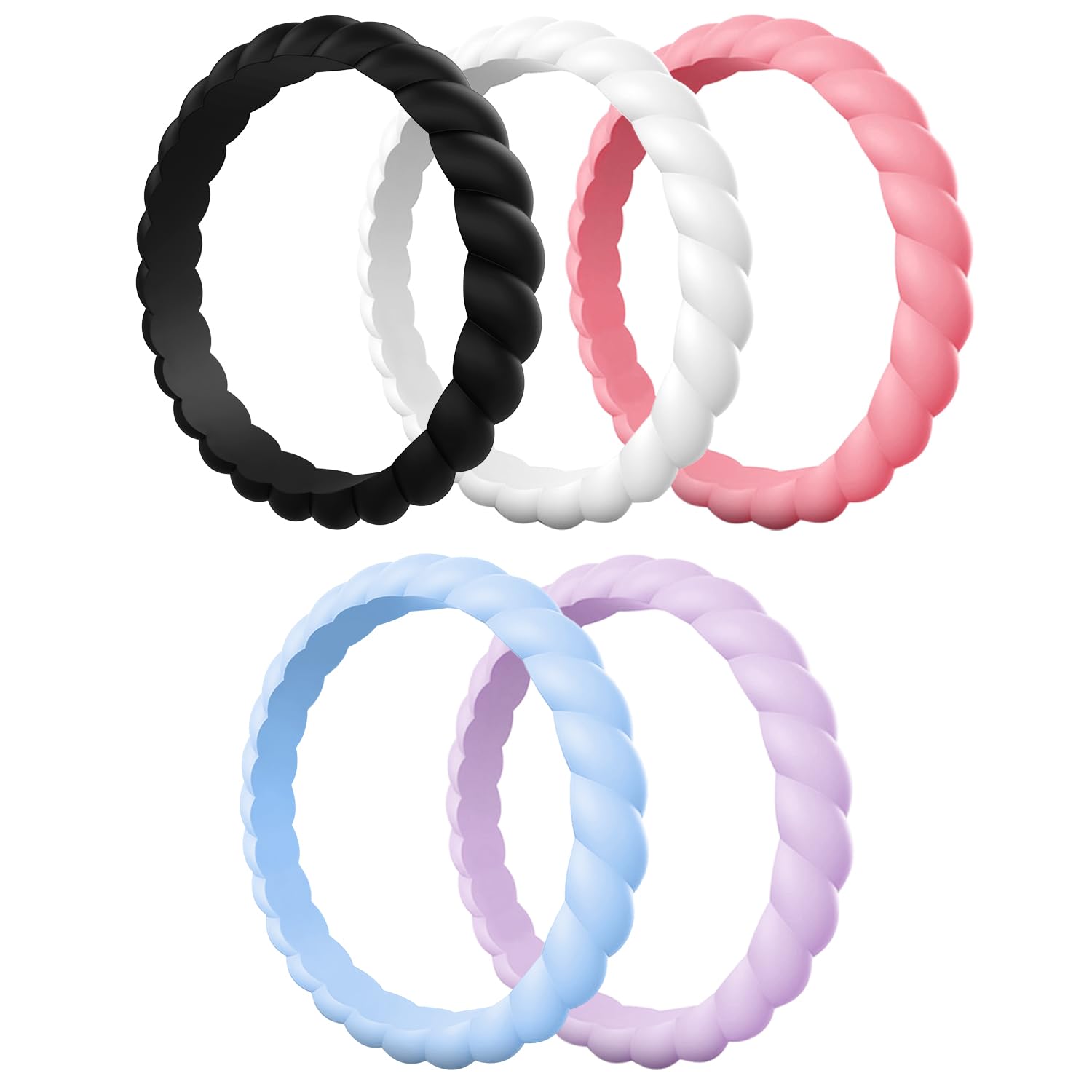 Egnaro Silicone Wedding Ring for Women,Thin and Stackble Braided Rubber Wedding Bands,No-Toxic,Skin Safe