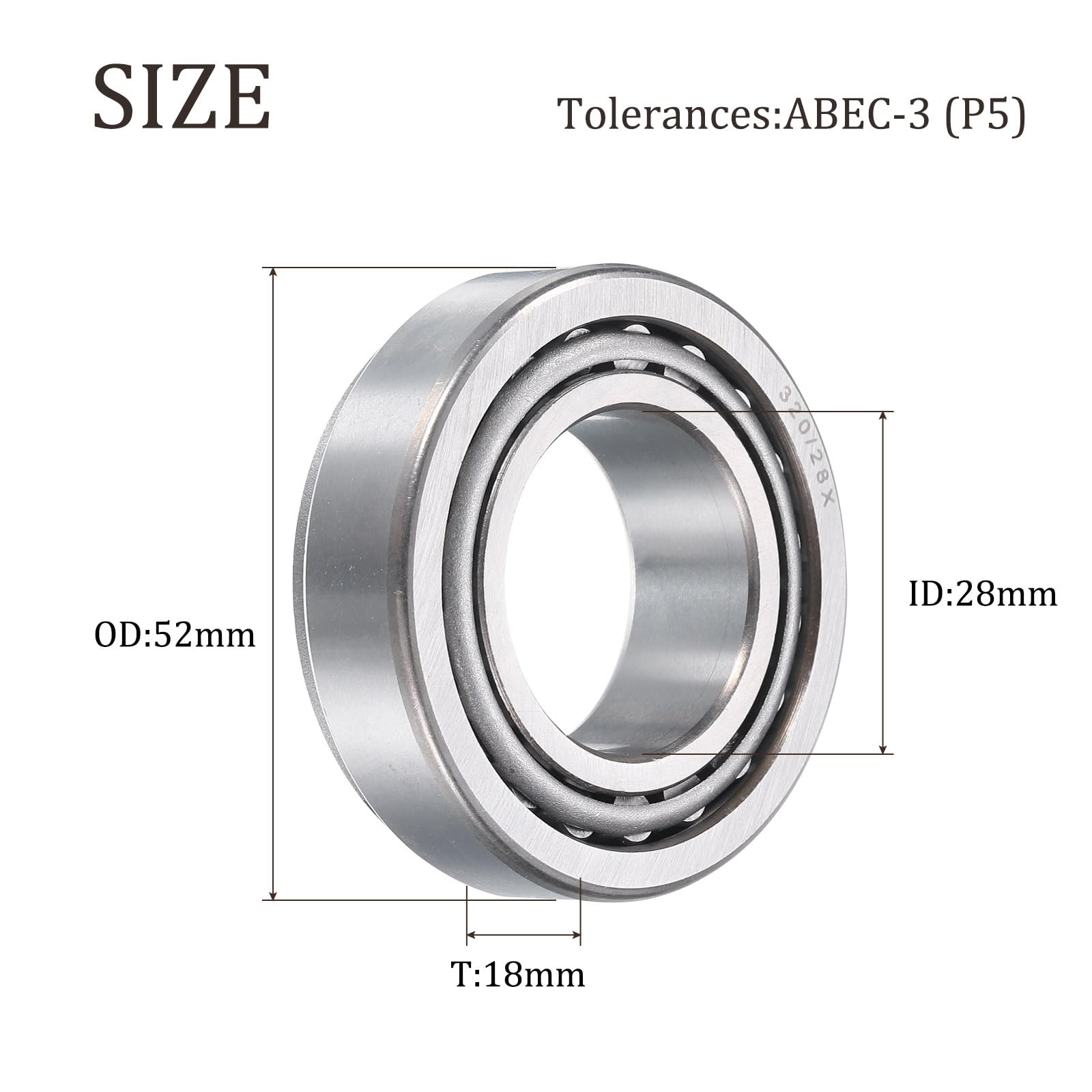 QUARKZMAN Roulements à Rouleaux Coniques 320/28X, 2 Pièces, Cône et Cuvette, Alésage 28 mm X Diamètre Extérieur 52 mm X Épaisseur 16 mm, Roulements Coniques en Acier Chromé, ABEC-5