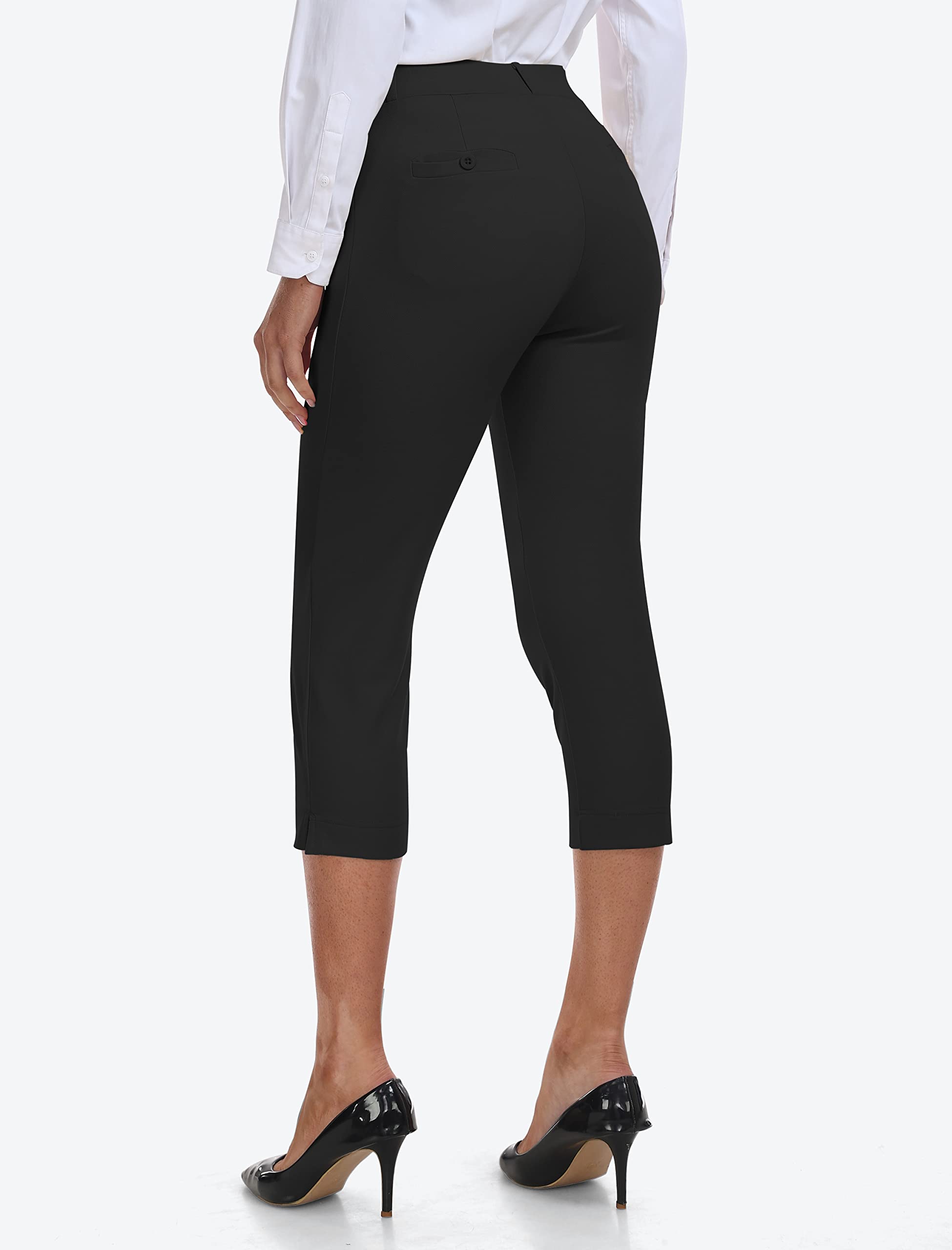 Femme été 3/4 Pantalon de Golf Bureau Business Casual Travail Pantalons avec Poches Taille Haute Stretch