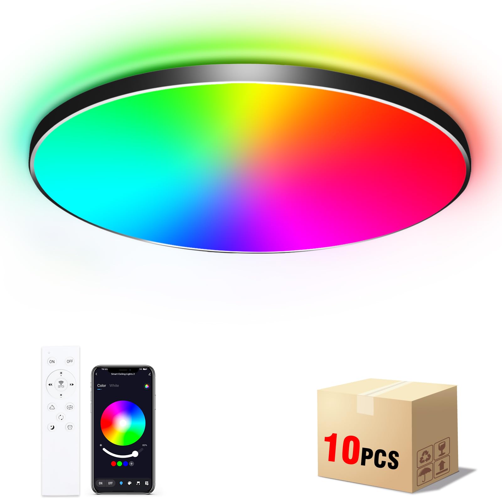 OPPEAR [10 Stücke] LED Deckenleuchte Dimmbar Flach Rund Schwarz 24W Deckenlampe mit Fernbedienung, RGB Steuerbar via App, 2700K-6500K Smart LED Deckenlampe für Schlafzimmer Kinderzimmer Ø30CM