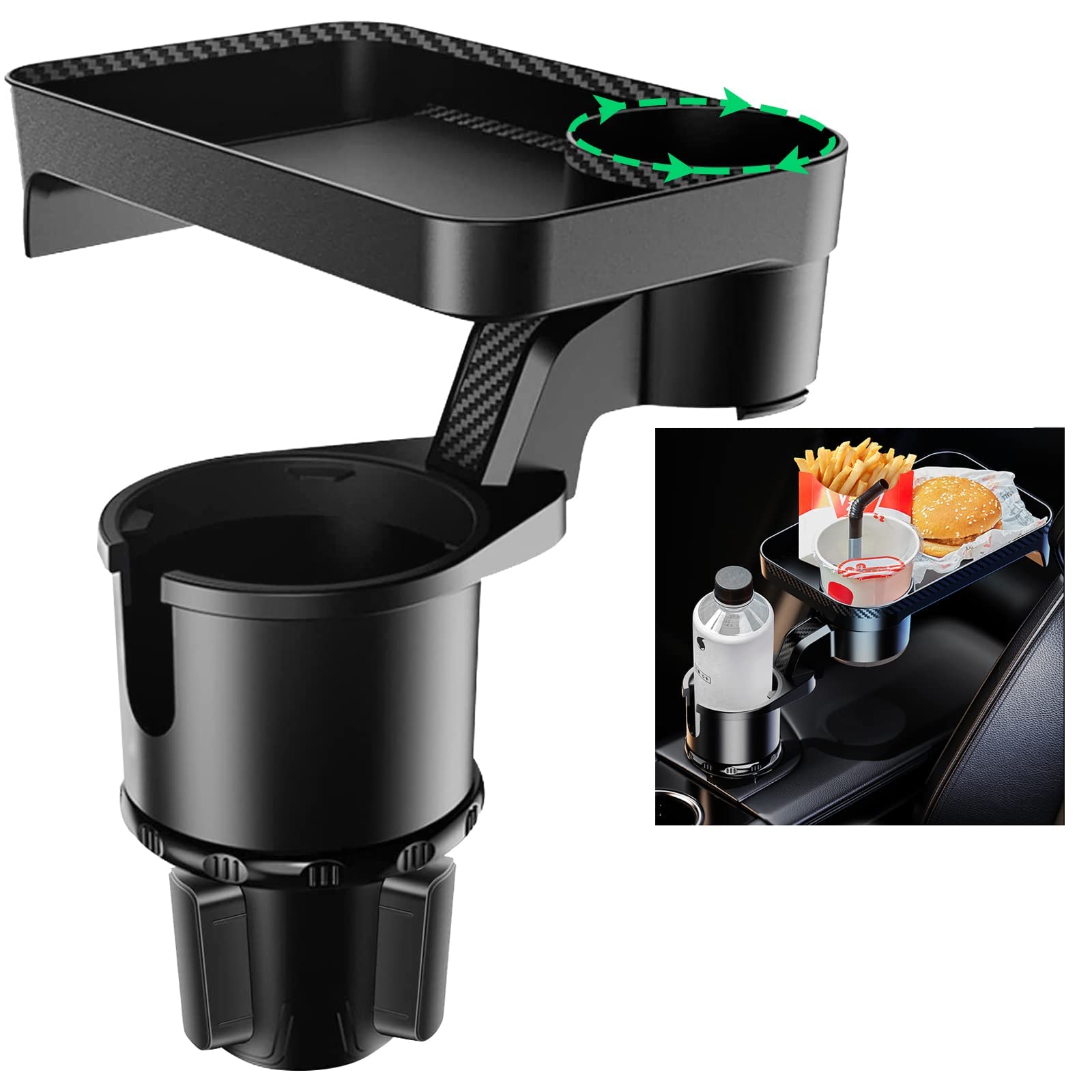 PROTON Cup Holder Expander for Car Car Tray Multifunctional Cup Holder Tray with 360° Rotating Table Adjustable Base Large Car Cup Holder 17-40oz Cup Bottlle Drink Detachable Tray Table
