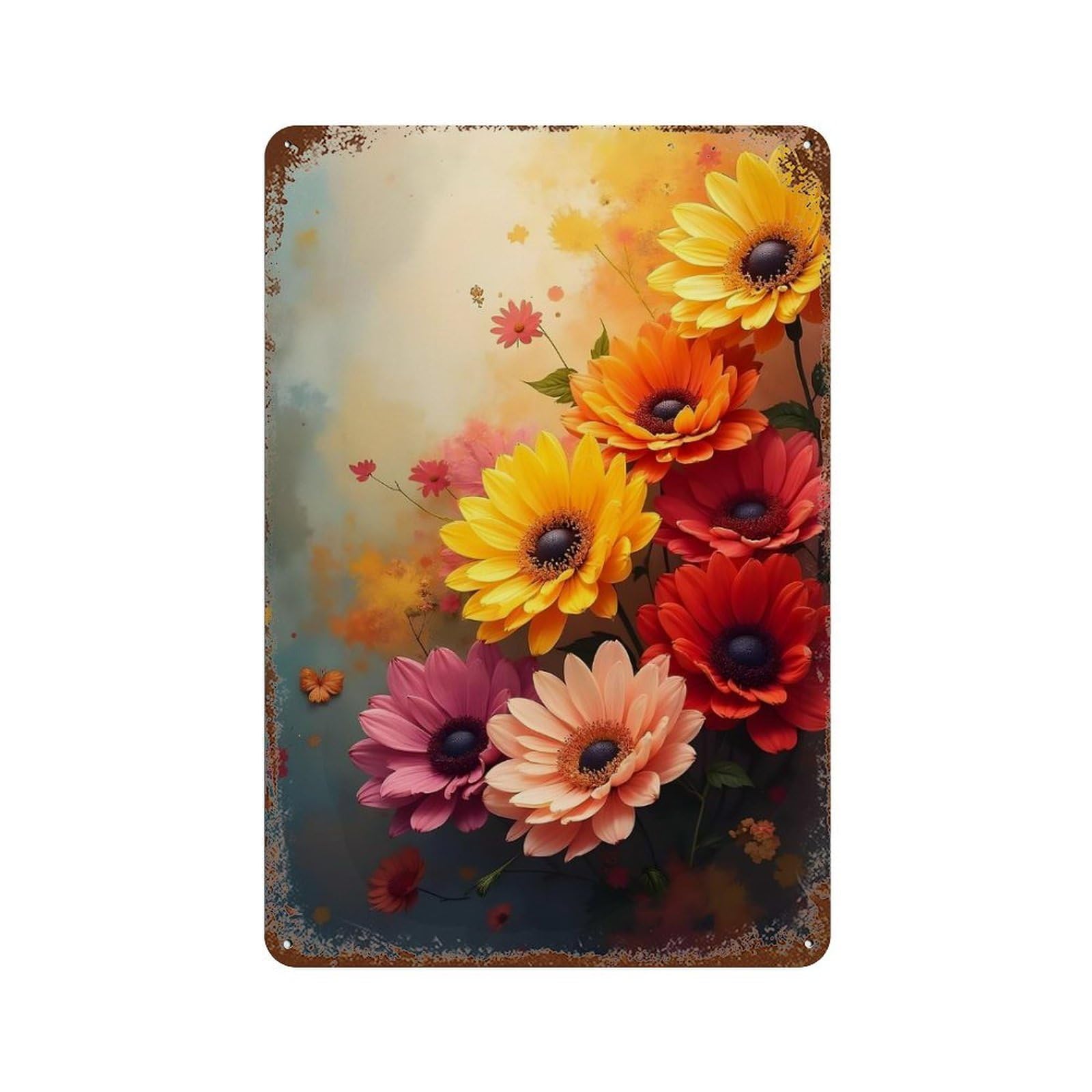 Vibrant Blooming Flowers Rusty Metal Tin Sign 11.8"x7.9", Old School Wall Decor for Garage, Pub Or Kitchen