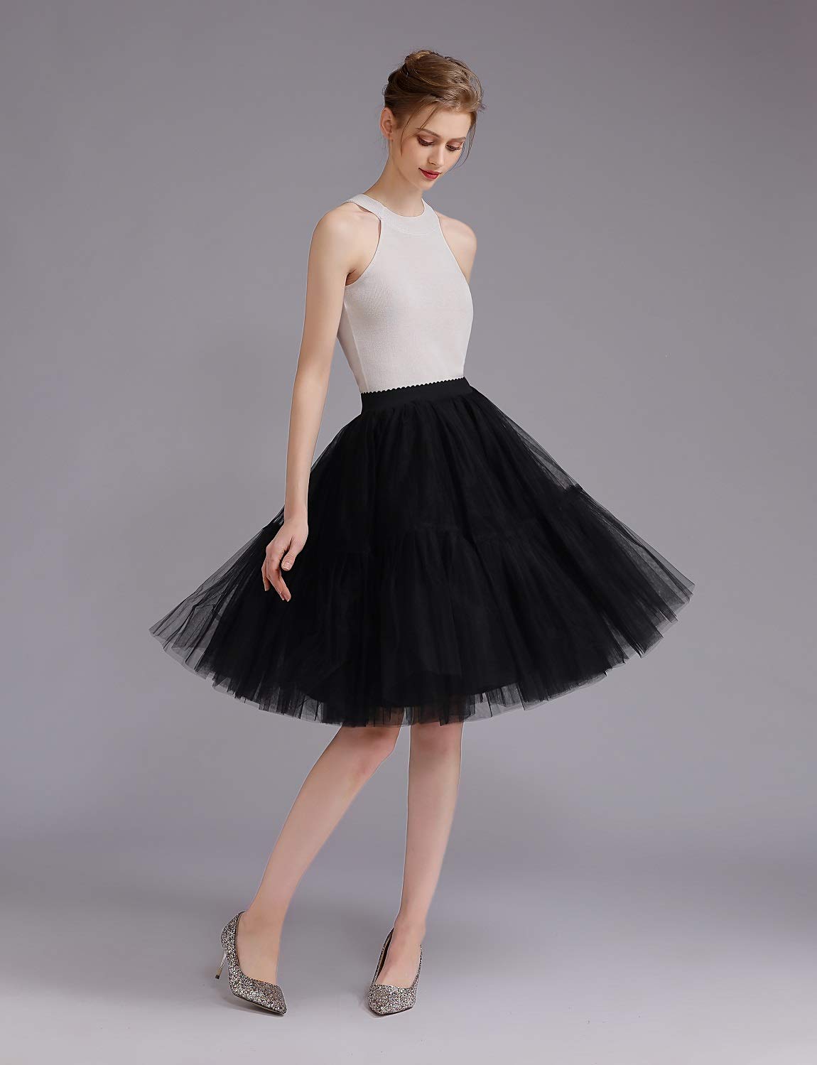 Womens Knee Length Princess Petticoat Underskirt Tulle Tutu Skirt for Prom Party P84