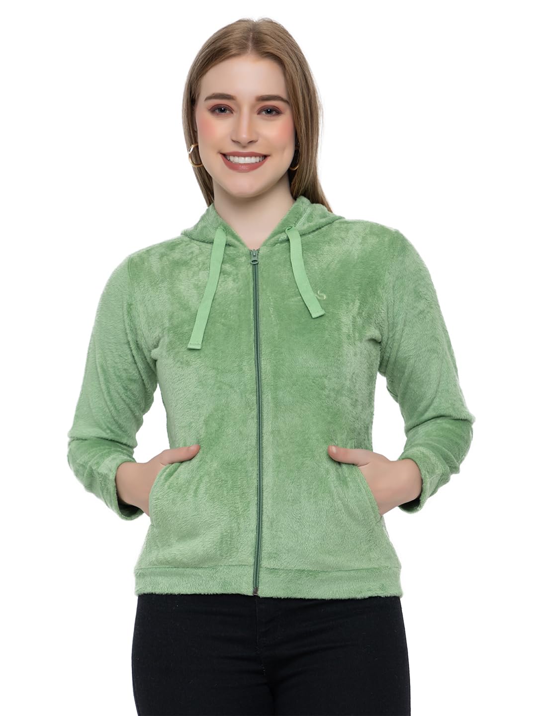Women's Fur Fleece Hoodie Plain Sweatshirt-picture-37