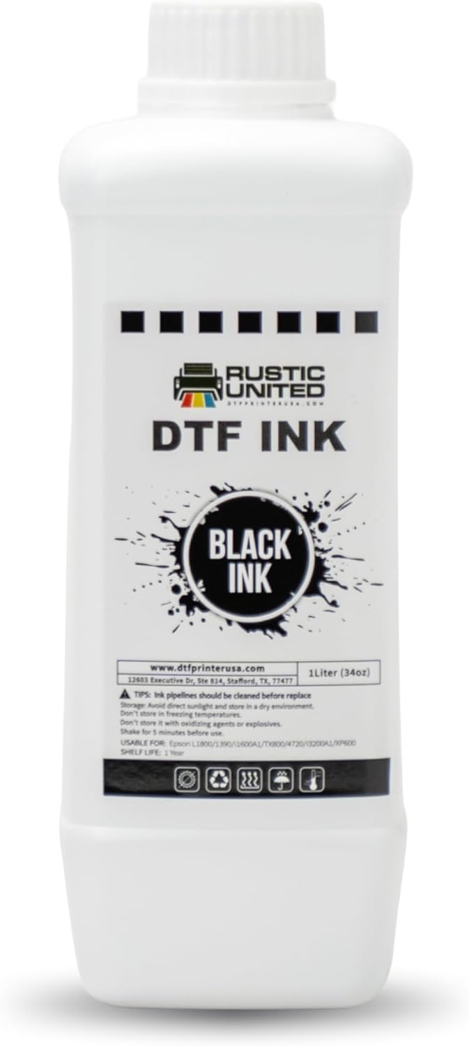 Premium DTF Ink, 1LT/ 34oz Heat Transfer Printing Direct to Film Refill for All DTF Printers Epson ET-8550, L1800, L800, R2400, P400, P800, XP15000, R1390, I3200 (Black)