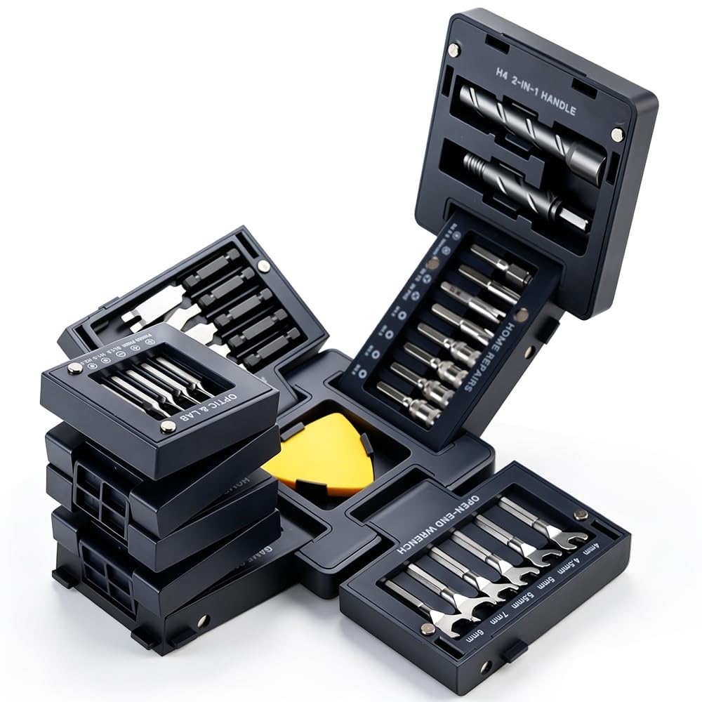 55-in-1 Folding Multi Tool Kit, Compact Portable Tool Set with CR-V Steel Screwdriver Bits, Wrenches and Pry Tools, Foldable Storage Design for DIY, Electronics Repair, Furniture and EDC (Black)