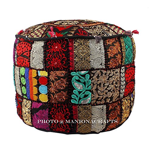 Traditional Decorative Ottoman Comfortable Floor Cushion Cover Foot Stool Cover Embellished With Embroidery & Patchwork