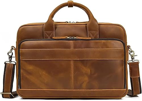 AGDHERSNVX Maletines de cuero de grano completo para laptop, de 15.6 pulgadas, para hombres y mujeres, retro